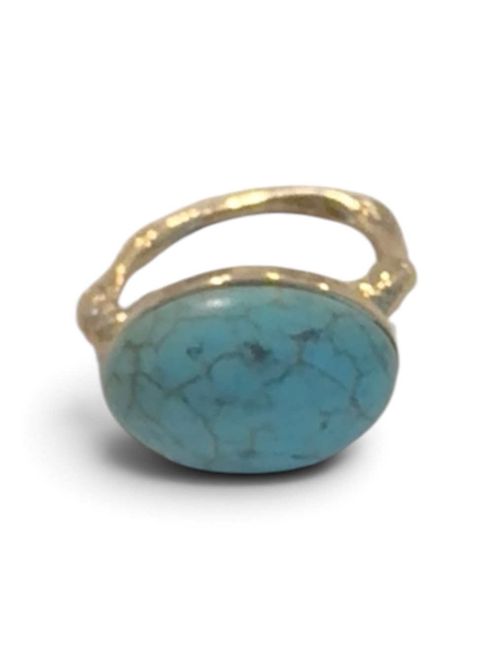 Ottoman Hands Gold-plated Cocktail  Ring with Turquoise Oval Stone